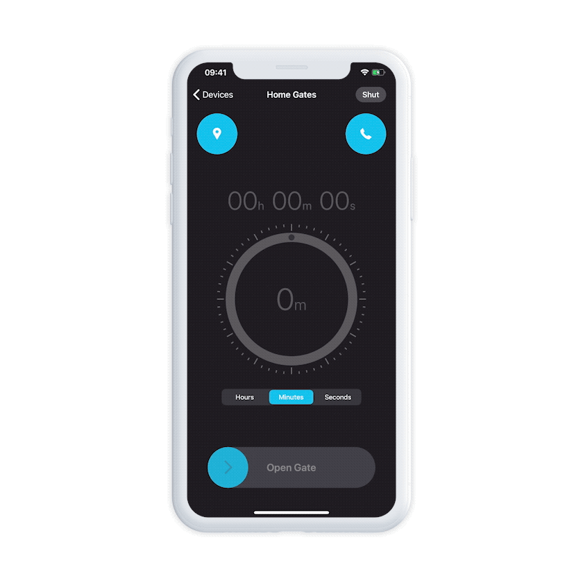 digiGate gif showing a timed latch gate open action from mobile app