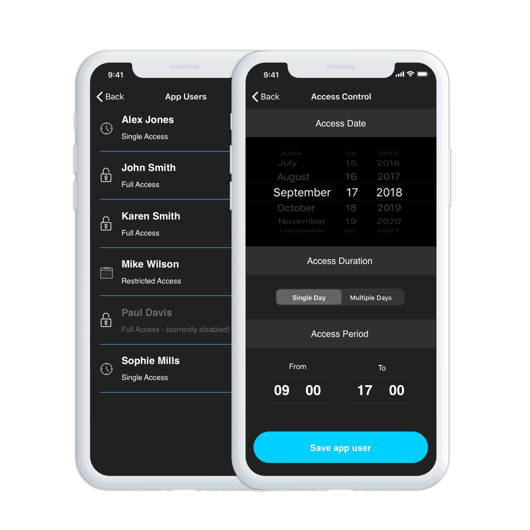digiGate user account management app screens