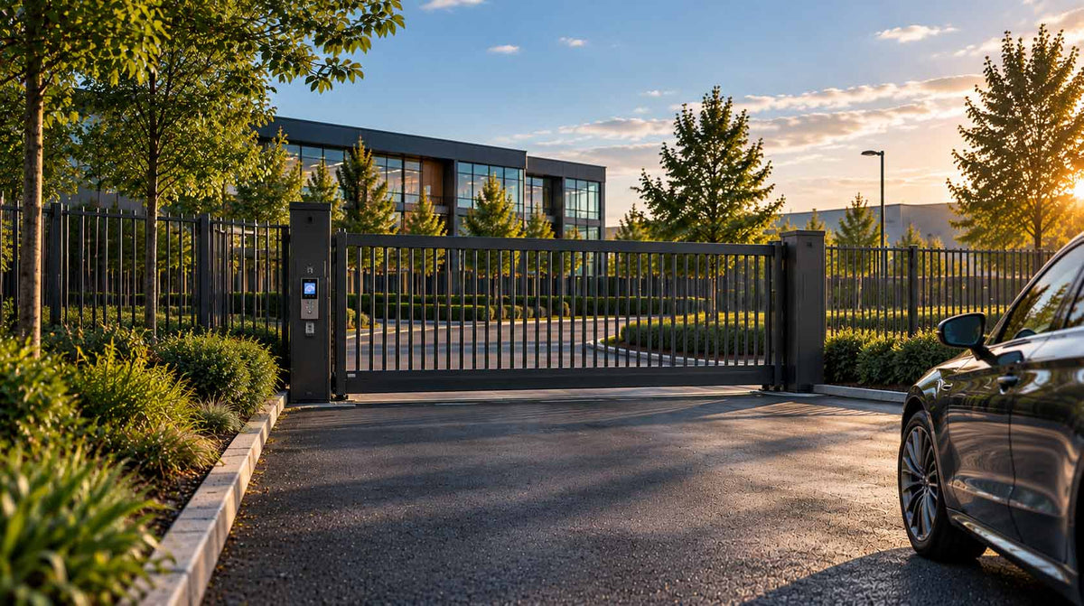 Automated electric gate access control at a commercial site
