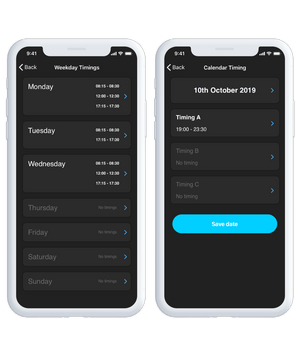 digiGate weekday and calendar schedule app screens
