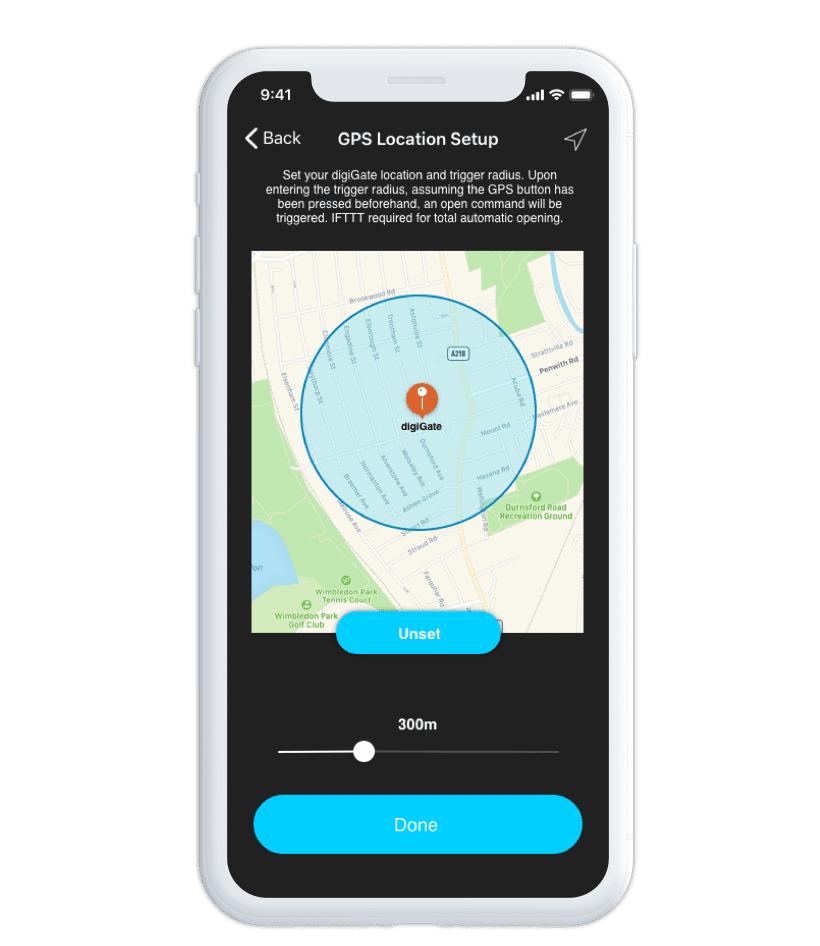 digiGate open with GPS app screen