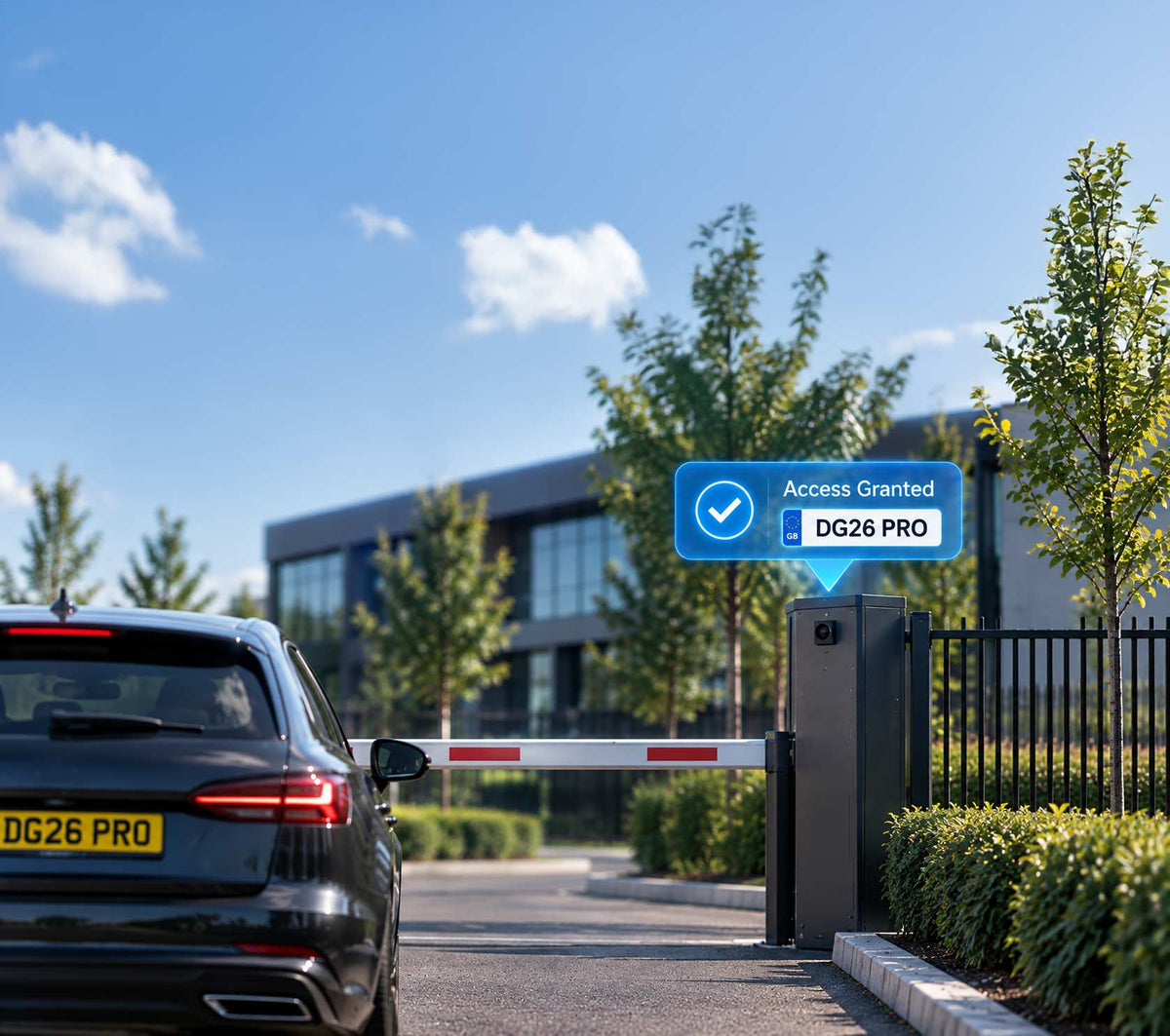 Automated electric gate access control at a commercial site